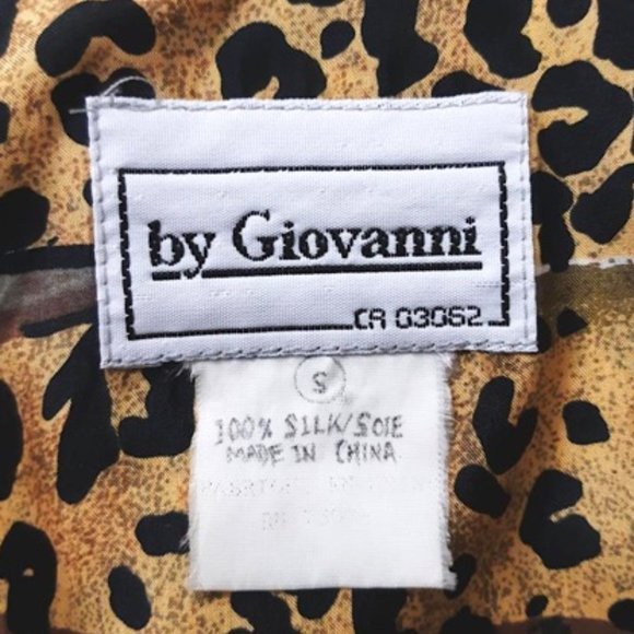 GIOVANNI 100% Silk Blouse Brown Black Leopard Print Oversized Collar L-Sleeve - Picture 9 of 13
